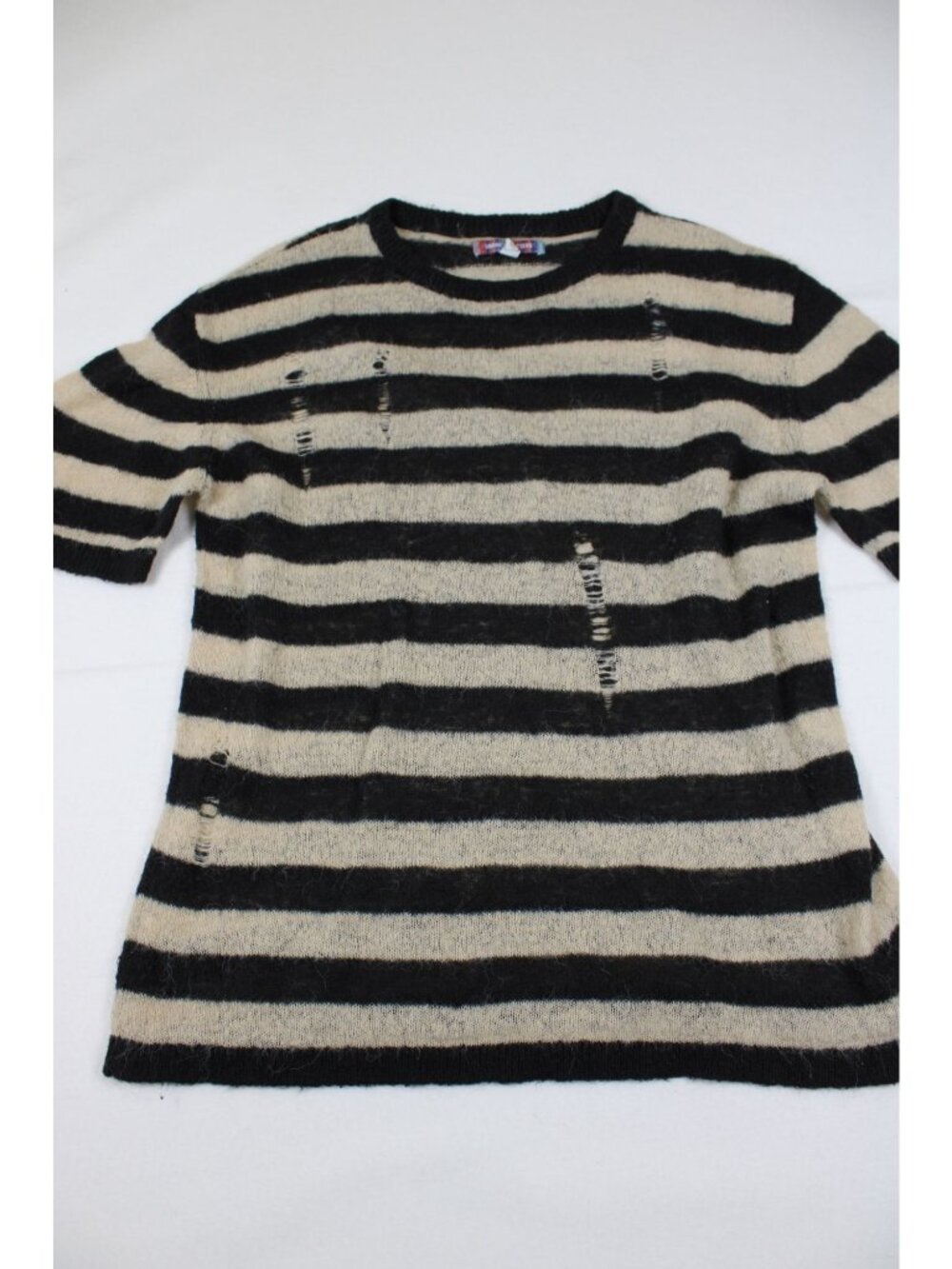 Urban Outfitters Distressed Black & Cream Striped Sweater Medium